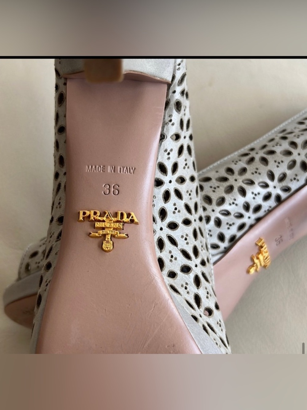 Prada Milano Decolte Powder Perforated Heels Pumps - Picture 12 of 12
